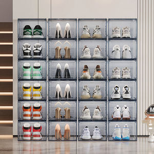 Boîte de rangement pour chaussures en plastique transparent, empilable, avec porte magnétique, organisateur en forme de cube - Product Image 4