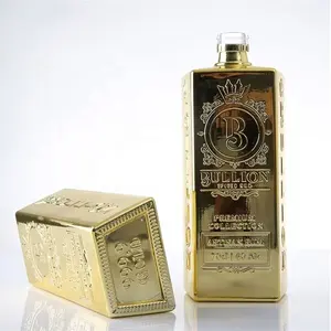 Botella de Vidrio Cuadrada Dorada con Etiqueta Personalizada para Ginebra, <span class=keywords><strong>Vodka</strong></span> de 700 ml, Logotipo en Relieve Dorado y <span class=keywords><strong>Azul</strong></span>, Tapa de Rosca para Bebidas - Product Image 1