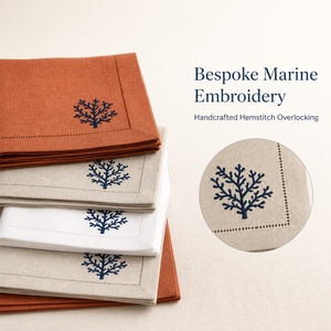 Nappe de table de luxe en lin pur français 100% avec broderie, sets de table et serviettes en lin brodés pour hôtels et festivals - Product Image 1