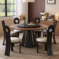 Ensemble de table à manger en bois haut de gamme moderne, style rétro, table à manger ronde design, table à manger rotative légère et luxueuse