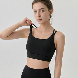Sujetador deportivo para mujer con doble tirante fino y espalda cruzada, soporte medio, sin costuras, transpirable, para yoga, gimnasio y pilates, venta al por mayor - Product Image 4