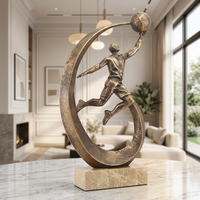 Nouvelle Sculpture d'Art en Métal Rouge et Marbre 2026, Ornement Artistique, Accessoires de Bureau, Statue de Basketball Sculptée Or Bronze, Décoration d'Intérieur
