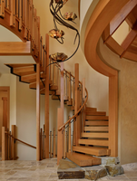 Escalier en colimaçon en bois de luxe sur mesure, design architectural circulaire moderne, pour villa résidentielle intérieure haut de gamme