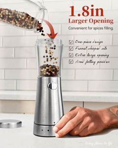 Gravity Adjustable Ceramic Salt and Pepper Grinder Set Plastic <b>Spice</b> <b>Jar</b> Manual Black Pepper Mill with Blue Light and Stand - Product Image 4