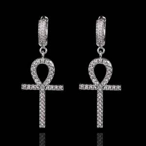 New Hip Hop Gold Statement Hoop Earrings Bling Iced Out Zircon Round Cross Diamond <b>Stud</b> Earrings Set Jewelry for Men Women Gift - Product Image 4