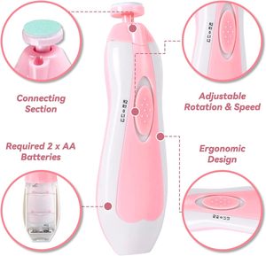 电动婴儿指甲修剪器 <span class=keywords><strong>6</strong></span> 合 1 指甲锉刀 婴儿美容套装 美甲套装 适合幼儿或成人 毛绒布料 粉色 - Product Image 2