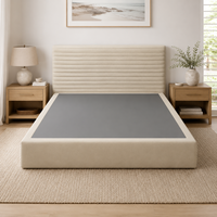 Cabecera de Cama Tapizada con Rayas Contemporáneas, Cama con Plataforma Empacada al Vacío para Uso en Hoteles y Residencias