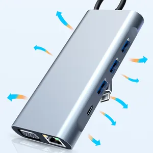 USB 3.0 2.0 PD 100W SD TF Usb 10 في 1 شاحن مركز توصيل 10 في 1 كامل شاشة رباعية USB C محطة توصيل