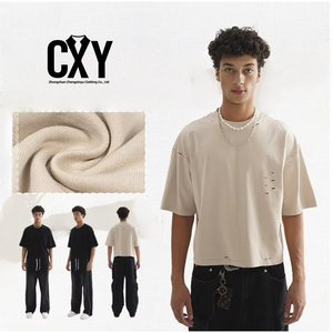 เสื้อยืดสตรีทแวร์ผู้ชาย |   เสื้อยืดสไตล์เรโทรสีพื้นเรียบหรู คุณภาพสูง ผ้าฝ้ายผสมป่านหนา แขนเสื้อแบบแร็กแลน ทรงหลวม น้ำหนัก 250 กรัม - Product Image 2