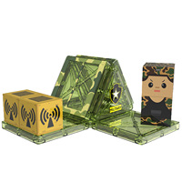 Blocs de construction magnétiques en plastique à motifs de briques imprimés en couleur, tuiles à thème militaire