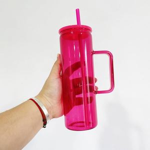 Mug en verre transparent coloré de 20 oz, droit et haut, pour sublimation, avec couvercle en plastique PP et paille, pour films UV DTF - Product Image 2