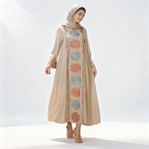 Mode modeste Nouvelle conception Imprimé Tissu extensible quadridirectionnel à perles de bulles Robe décontractée Abaya pour femmes musulmanes - Product Image 1