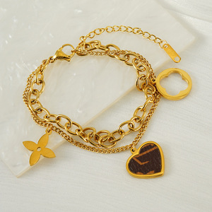ZOGXIN Double Layer Heart Bracelet Gold Plated 18K Stainless Steel Charm Jewelry Gift for Women - Product Image 2
