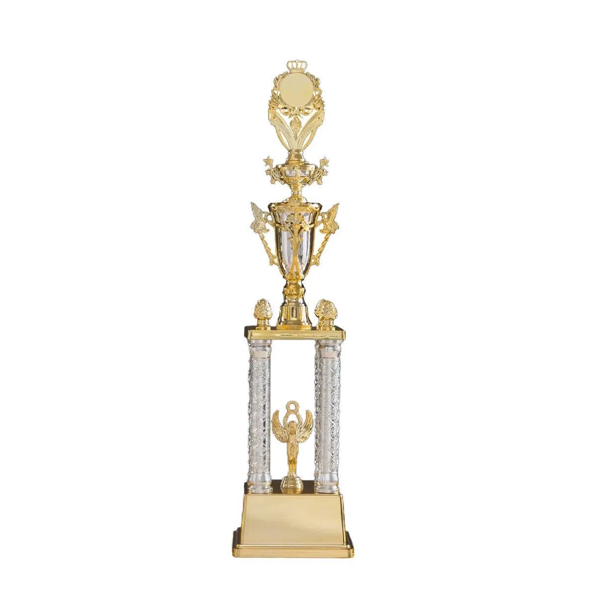 Best Seller T38-2 Logo Custom Design Sports Trophy Memorial Medals Plaques Awards with Golden Figurine