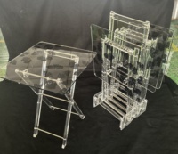 Ensemble de table basse moderne pliable en acrylique 4 pièces avec impression soyeuse sur le dessus pour appartement et mobilier de salle à manger/salon