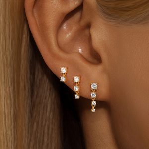 Ensemble de 3 pièces en porcelaine et argent sterling 925, boucles d'oreilles tendance avec zircon et pompon - Product Image 6