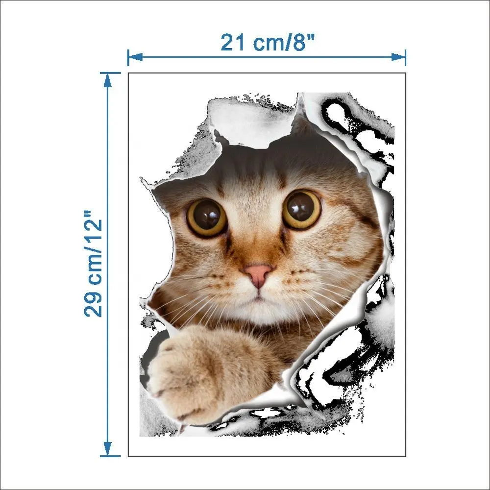 고양이 3D 벽 스티커 화장실 스티커 구멍보기 생생한 개 욕실 홈 장식 동물 비닐 데칼 아트 스티커 벽 포스터 A