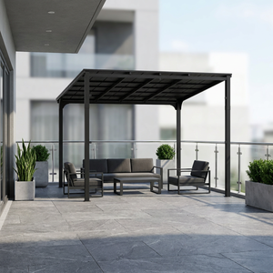 Pérgola Moderna <span class=keywords><strong>de</strong></span> Aluminio para Exteriores <span class=keywords><strong>de</strong></span> 12x6 pies con Techo Rígido, Parrilla, Estantes Laterales, Ganchos, Abrebotellas y Techo Inclinado Metálico - Product Image 1