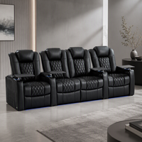 Ensemble de canapés inclinables électriques en cuir véritable 4 places, canapé inclinable moderne pour home cinéma avec mousse à mémoire de forme pour salon