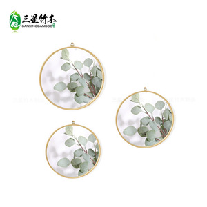 Bamboo-framed round custom <b>mirror</b>, wall-mounted combination <b>mirror</b> in various sizes, bathroom <b>mirror</b>, creative decorative - Product Image 4