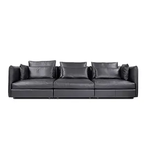 Современный легкий роскошный кожаный диван с черным внешним видом и посадочным стилем