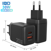 Chargeur mural USB-C double port 20W à charge rapide PD QC 3.0 PPS, adaptateur de voyage CE FCC ROHS, ignifuge pour PC portable/écouteurs