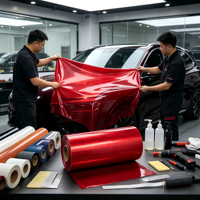 Film de protection de peinture automobile (PPF) en TPU brillant rouge effet métallique liquide rubis, auto-réparant, 7,5 mil, rouleau de 100 mètres