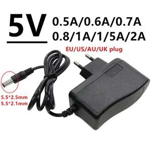 Adaptador de corriente de 5 V CA a CC, Adaptador de corriente de 5 voltios, 0.5A, 0.6A, 0.7A, 0.8A, 1A, 1.5A, 1500mA, 2A, EU, US, UK, AU