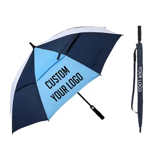 Publicidad logotipo personalizado a prueba de viento impermeable buena calidad último portátil golfistas Auto abierto Golf paraguas para hombres y mujeres