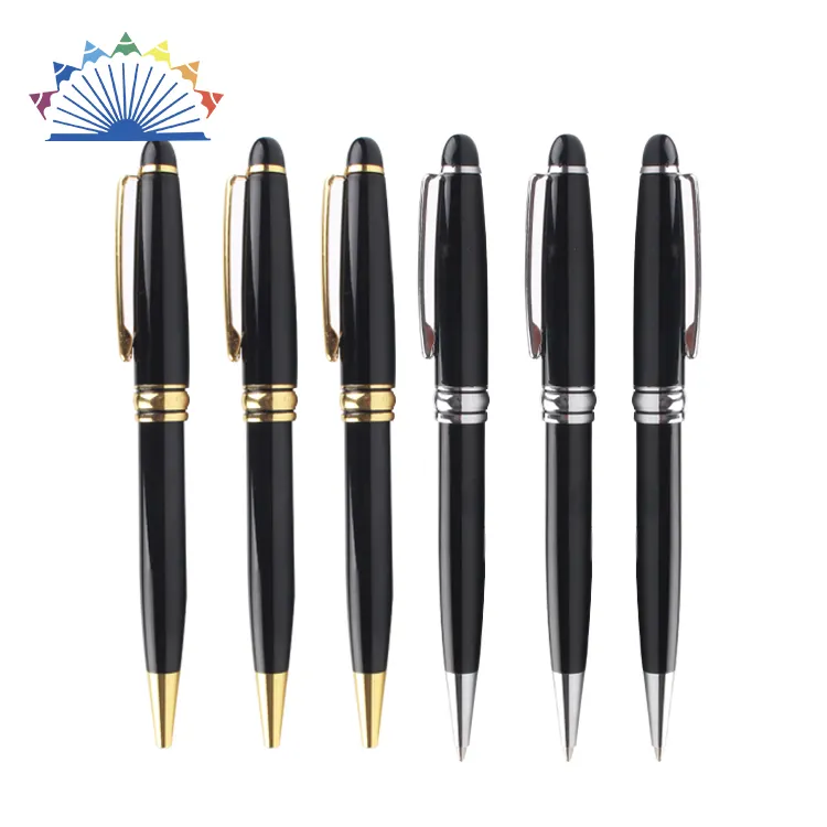 Yüksek kaliteli iş markalı Metal kalem ile özel Logo baskılı yönetici üretici büküm çelik siyah top yazma lüks