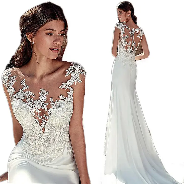 2022 lace mermaid wedding dress sleeveless long small tail bridal dress sexy slim wedding dress