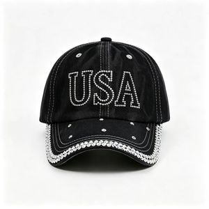 USA Letter Denim Baseball Cap with Rhinestone Bling Crystal Sports Sun <b>Hat</b> Adjustable - Product Image 5