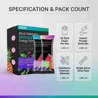 Poudre de boisson énergétique à la baie d'églantier noir pour le soutien immunitaire, 30 sachets, OEM, marque privée, vitamines