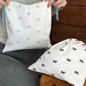 Biodegradable Butterfly Pattern Cotton Canvas <b>Pouch</b> Natural Color Cotton Muslin <b>Drawstring</b> <b>Pouch</b> With Cotton String - Product Image 5