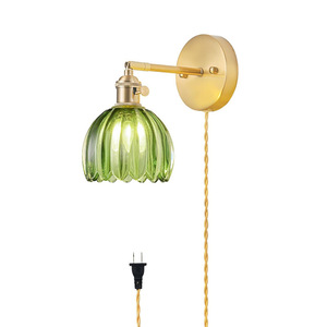 Rustic <b>Wall</b> Lamp Green Glass Shade E27 Copper Body <b>Switch</b> Control LED <b>Light</b> Source <b>Wall</b> Mounted Bedroom Lighting - Product Image 5