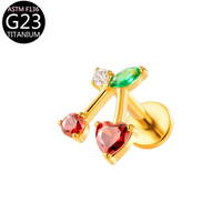 Anting-anting tindik titanium zircon G23, stud tulang telinga, bagian belakang datar, ulir dalam, anting-anting, perhiasan tindik tubuh