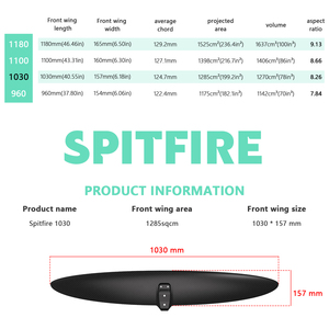 Ala de hidroala responsiva Spitfire 1030 de carbono para control de giro suave en Wingfoil y Surf Foiling para riders avanzados - Product Image 2