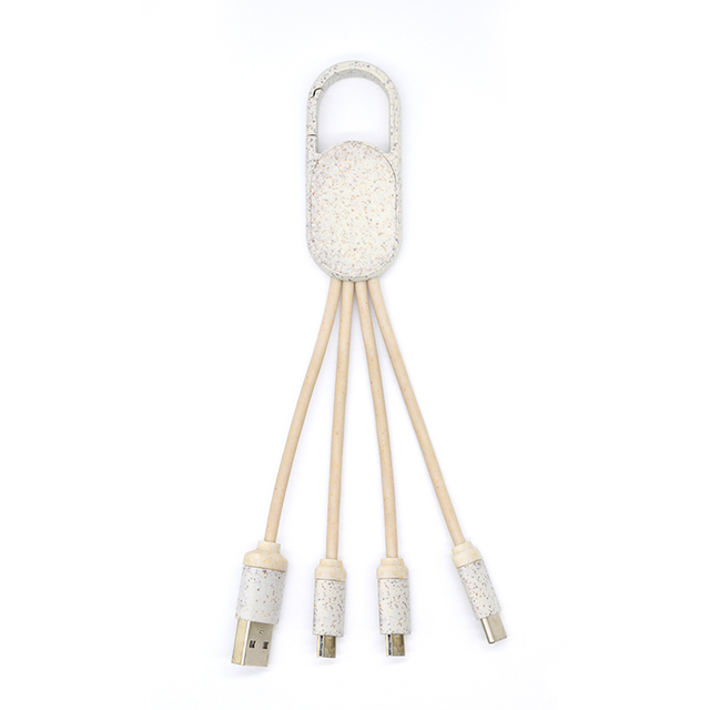 Custom Eco-friendly 3 in 1 Charging Cable Wheat Straw Charger Cable Biodegradable USB Cable