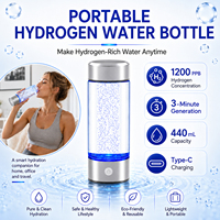 Bouteille Générateur d'Eau Hydrogénée Portable 1200ppb SPE PEM, Ioniseur d'Eau Riche en Hydrogène avec Membrane DuPont, Usage Domestique 440ml