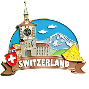 Aimants de réfrigérateur en émail avec sites emblématiques de la <span class=keywords><strong>Suisse</strong></span> : Tour de l'Horloge <span class=keywords><strong>Suisse</strong></span>, <span class=keywords><strong>Alpes</strong></span>, Fromage, Aimant de réfrigérateur en métal <span class=keywords><strong>suisse</strong></span>, Souvenir de voyage - Product Image 1