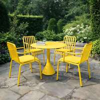 Ensemble de jardin trois pièces en fer forgé jaune pour l'extérieur, résistant à l'eau, au soleil et à la rouille, pour cour et balcon, idéal pour la détente