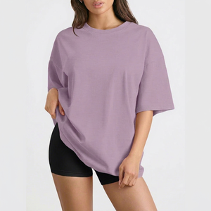 T-shirt ample à col rond et manches courtes pour femme, couleur unie, coupe décontractée, épaules tombantes, 100 % coton, jersey respirant - Product Image 1