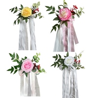Décoration d'ambiance pour lieux de réception de mariage en plein air de style occidental, fleurs artificielles en polyester, roses simulées pour dossier de chaise