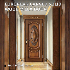 Puerta de Madera Maciza Tallada Europea, Diseño Moderno de Mediados de Siglo, Acabado Interior en Madera de Roble y Nogal, Venta al por Mayor - Product Image 2