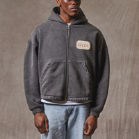 Sweat-shirts à capuche zippés en coton pour hommes, coupe courte, en molleton bouclette épais, délavé effet soleil, avec patchs brodés personnalisés, écologiques et de style oversize