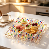 Ensemble de bols et plateaux à fruits carrés en verre durable de style nordique minimaliste, plateau de service et assiette à collations pour la maison, le salon, ou comme bol à fruits secs