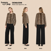 Veste d'hiver coupe-vent en fausse fourrure imprimée léopard pour femme, personnalisable avec logo, faible MOQ, boutons recouverts, col ras du cou, vente en gros ODM