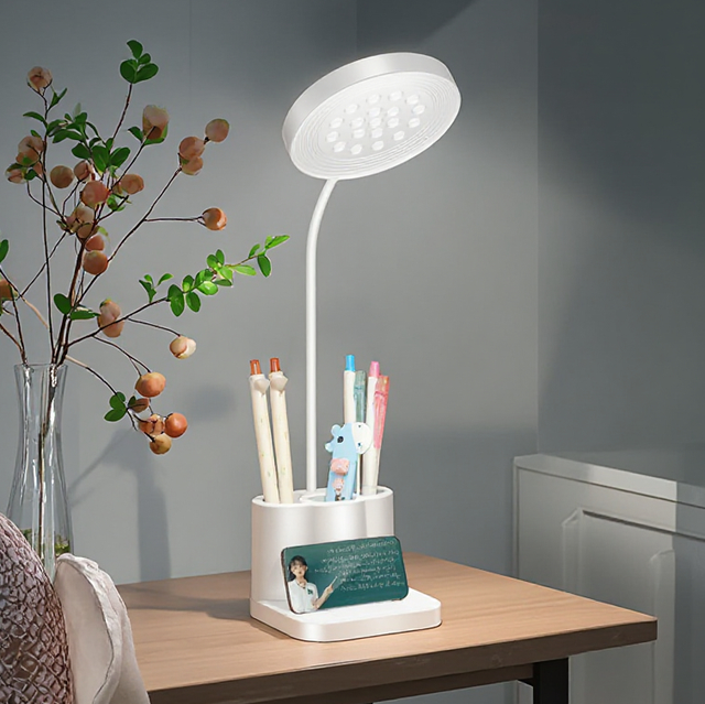 Modern Rechargeable LED Table Lamp Pen Holder Three-Temperature Eye-Protecting Study Desk Light E26 Type-C Reading Bedside Lamp
