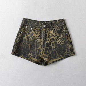 กางเกงยีนส์ขาสั้นทรงเอเอวสูงลายเสือดาวสไตล์วินเทจสำหรับผู้หญิงแฟชั่นฤดูร้อน - Product Image 5