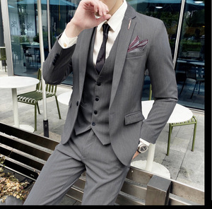 M-5XL primavera e autunno spessi Set Casual a tre pezzi abito da uomo a righe da uomo vestito migliore da uomo - Product Image 3